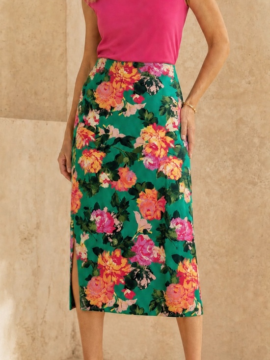 IMAN Dresses & Skirts - IMAN Global Chic Floral Mesh Midi Skirt L NWOT Lined Pull-On